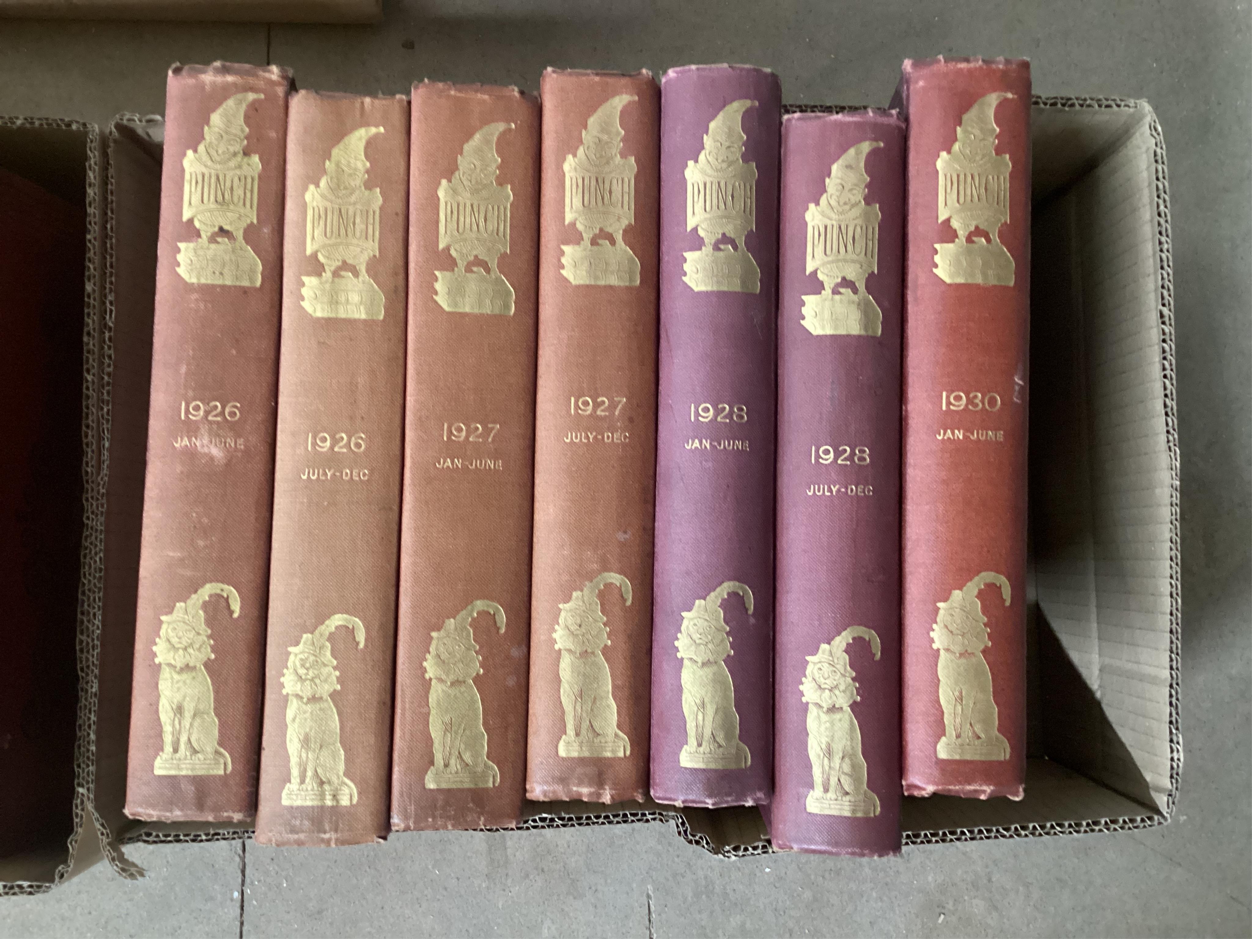 Punch, or the London Charivari Magazine - vols 1841-1891, 1894-1911, (bar 1896), 1913-1915, 1918-1925 and 1926-1930, (bar 1929), various bindings, mixed conditions. (66).